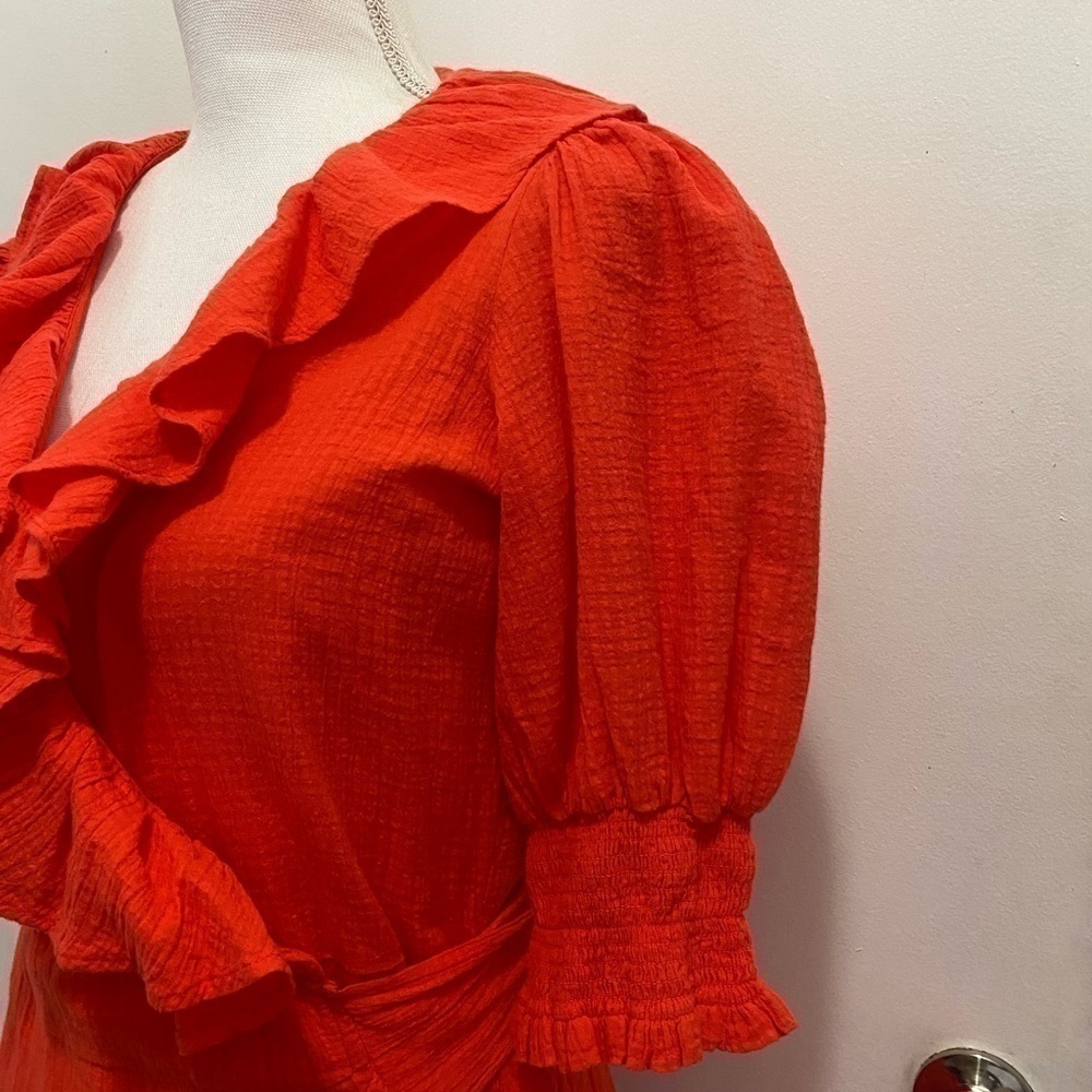 J.Crew Dobby Crinkle Ruffle Wrap Dress Sz S - Picture 7 of 7
